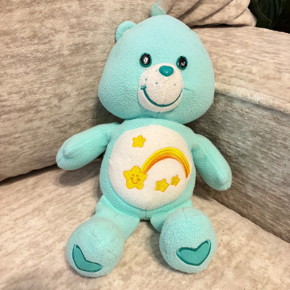 Y2K Care Bears Wish Bear Plush 2005 Play Along Turquoise Shooting Star Rainbow